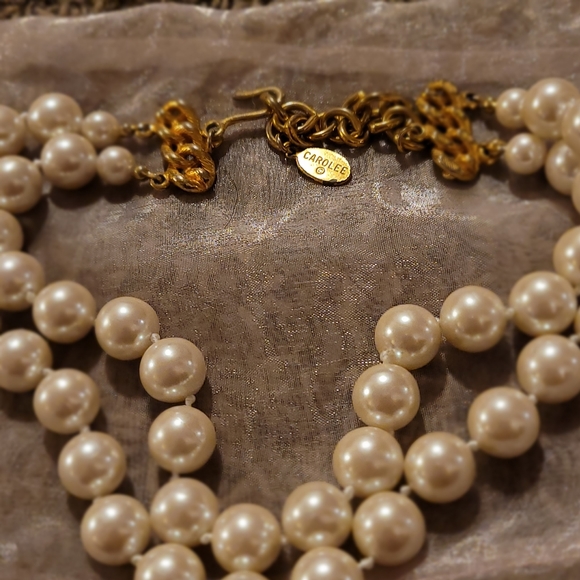 VTG Carolee Pearl & golden chain link necklace - Picture 8 of 12